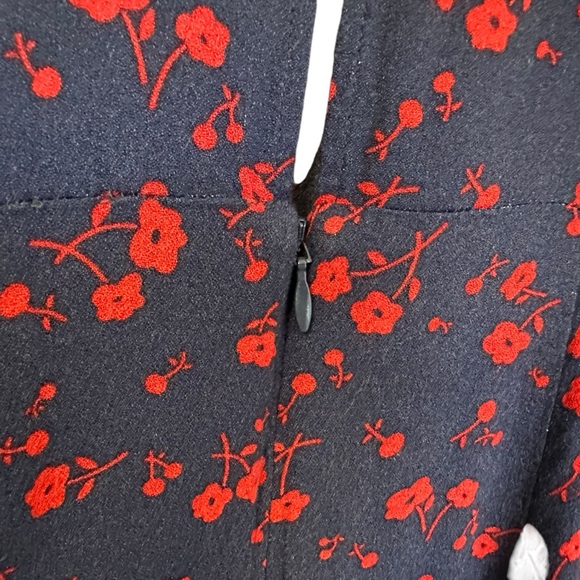 Reformation Womens Zelda Floral Midi Dress Sz 0 Poppy Blue Red Slit 3/4 Sleeve - Picture 11 of 13